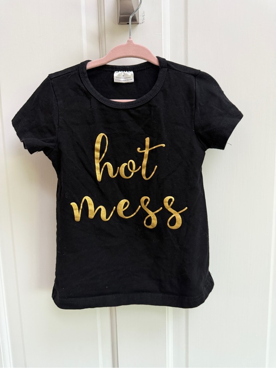 Other - Girls 4 Black 'Hot Mess' Graphic Tee Gold Script Short Sleeve Top Shirt Blouse